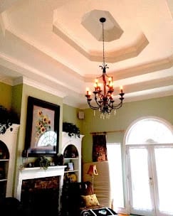 After: finished and painted coffered ceiling